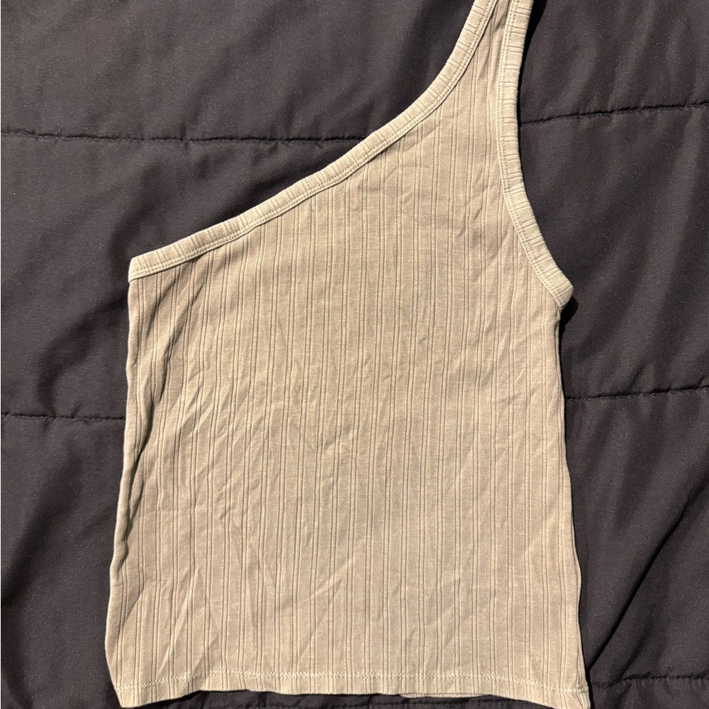 American Eagle Outfitters One-Shoulder Beige Ribbed Tank